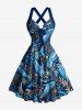 Tenue de plage hawaïenne assortie pour couple, à imprimé requins et corail - Bleu 