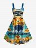 Tenue de plage hawaïenne assortie pour couple avec motif cocotiers, canards, vagues et paysage marin - Pers 