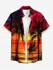 Tenue de plage hawaïenne assortie pour couples à imprimé cocotier, paysage marin et voilier - Orange Foncé 
