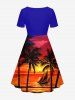 Tenue de plage hawaïenne assortie pour couples à imprimé cocotier, paysage marin et voilier - Orange Foncé 