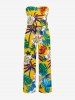 Ensemble hawaïen de plage assorti à imprimé tropical fleurs et feuilles pour couples - Brun Doré 