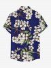 Leaf Flower Branch Print Hawaii Button Pocket Shirt For Men -  
