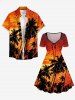 Coconut Tree Sea Sunset Dusk Print Hawaii Cinched A Line Dress -  