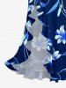 Flower Leaf Branch Print Hawaii Ruffles Split Dress -  