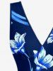 Flower Leaf Branch Print Hawaii Ruffles Split Dress -  