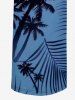 Coconut Tree Tropical Leaf Print Hawaii Pocket Jumpsuit with Removable Belt and Shoulder Strap -  