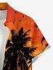Chemise hawaïenne pour homme à imprimé cocotier, mer, coucher de soleil et crépuscule, avec boutons et poche - Orange Foncé 2XL
