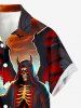 Halloween Skull Skeleton Devil Witches Bat Tombstone Print Button Pocket Shirt For Men -  