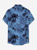 Chemise hawaïenne homme à imprimé cocotier et feuilles tropicales, poche boutonnée - Bleu 4XL