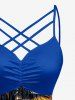 Coconut Tree Sun Seascape Print Ruched Lattice Crisscross Straps Hawaii Dress -  