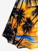 Coconut Tree Sun Seascape Print Ruched Lattice Crisscross Straps Hawaii Dress -  