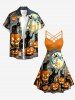 Halloween Pumpkin Cat Moon Print Ruched Lattice Crisscross Straps Dress -  