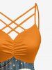 Halloween Pumpkin Cat Moon Print Ruched Lattice Crisscross Straps Dress -  