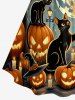 Halloween Pumpkin Cat Moon Print Ruched Lattice Crisscross Straps Dress -  