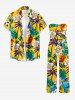 Flowers Leaf Tropical Print Pocket Hawaii Jumpsuit With Removable Belt and Shoulder Straps -  
