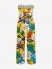 Flowers Leaf Tropical Print Pocket Hawaii Jumpsuit With Removable Belt and Shoulder Straps -  