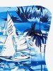Coconut Tree Sea Waves Print Pocket Hawaii Jumpsuit With Removable Belt and Shoulder Straps -  