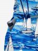 Coconut Tree Sea Waves Print Pocket Hawaii Jumpsuit With Removable Belt and Shoulder Straps -  