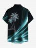 Chemise hawaïenne pour homme à imprimé 3D pailleté cocotier, avec boutons et poche - Turquoise L