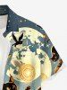 Halloween Pumpkin Cat Moon Print Buttons Pocket Shirt For Men -  