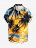 Coconut Tree Sun Seascape Print Buttons Pocket Hawaii Shirt For Men -  