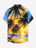Coconut Tree Sun Seascape Print Buttons Pocket Hawaii Shirt For Men -  