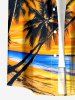Coconut Tree Sun Seascape Print Buttons Pocket Hawaii Shirt For Men -  