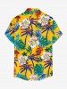 Chemise hawaïenne pour homme à imprimé tropical fleurs et feuilles, à boutons et poche - Brun Doré 5XL