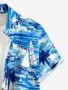 Coconut Tree Sea Waves Print Buttons Pocket Hawaii Shirt For Men -  