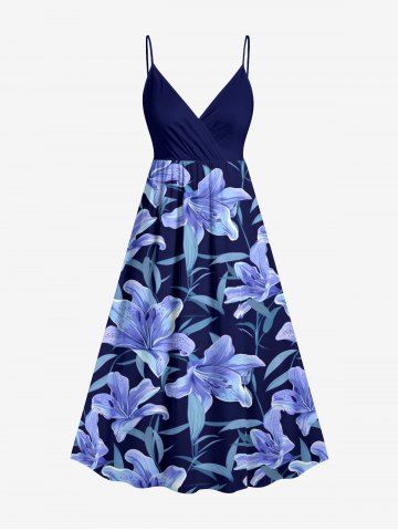 Robe cami portefeuille hawaïenne à imprimé fleurs et feuilles - DEEP BLUE - 1X