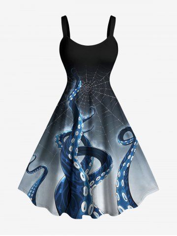Robe débardeur d'Halloween avec un imprimé dégradé de pieuvre et de toile d'araignée (bretelles réglables) - BLACK - XS