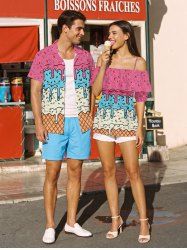 Ice Cream Print Matching Hawaii Beach Outfit For Couples -  