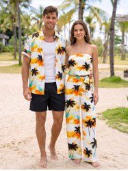 Coconut Tree Tie Dye Cloud Print Matching Hawaii Beach Outfit For Couples -  