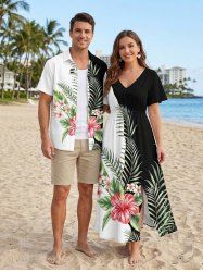 Tropical Leaf Hibiscus Flower Print Matching Hawaii Beach Outfit For Couples -  