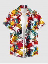 Colorful Paint Splatter Coconut Tree Print Buttons Pocket Hawaii Shirt For Men -  