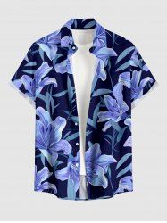 Chemise hawaïenne pour homme à imprimé fleurs et feuilles, avec boutons et poche - Bleu profond 3XL