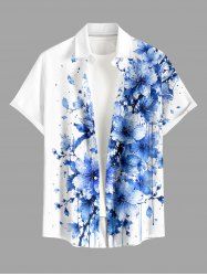 Chemise hawaïenne pour homme à imprimé fleurs et éclaboussures de peinture, avec boutons et poche - Blanc L