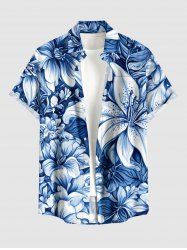 Flowers Leaf Print Buttons Pocket Hawaii Shirt For Men -  