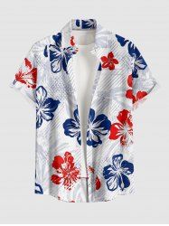 Hibiscus Flower Leaf Print Buttons Pocket Hawaii Shirt For Men -  