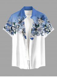 Flowers Leaf Ombre Print Buttons Pocket Hawaii Shirt For Men -  