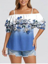 Flowers Leaf Ombre Print Cold Shoulder Ruffles Cover Hawaii Blouse -  