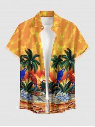 Coconut Tree Flowers Leaf Parrot Print Buttons Pocket Hawaii Shirt For Men -  