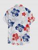 Hibiscus Flower Leaf Print Buttons Pocket Hawaii Shirt For Men -  