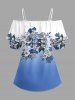 Flowers Leaf Ombre Print Cold Shoulder Ruffles Cover Hawaii Blouse -  