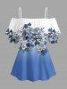 Flowers Leaf Ombre Print Cold Shoulder Ruffles Cover Hawaii Blouse -  