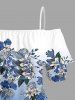 Flowers Leaf Ombre Print Cold Shoulder Ruffles Cover Hawaii Blouse -  
