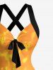 Coconut Tree Flowers Leaf Print Crisscross Straps Bowknot Hawaii Tank Dress -  