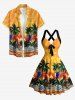 Coconut Tree Flowers Leaf Print Crisscross Straps Bowknot Hawaii Tank Dress -  