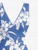 Flowers Leaf Print Hawaii Ruffles Split Surplice Dress -  