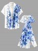 Robe midi Hawaï à imprimé fleurs et éclaboussures de peinture, fendue - Blanc 3X